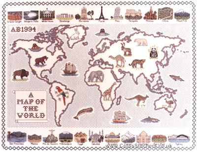 Map of the World Cross Stitch Kit  - Classic Embroidery