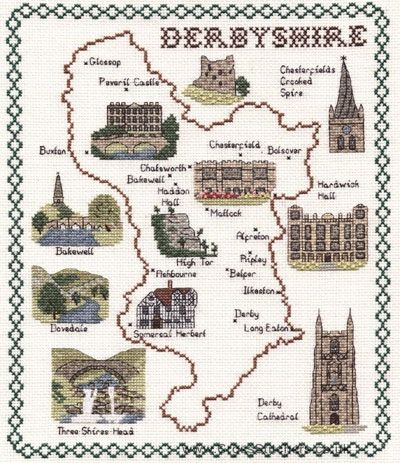 Derbyshire Map Cross Stitch Kit  - Classic Embroidery