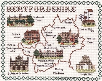 Herfordshire Map Cross Stitch Kit - Classic Embroidery