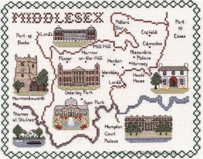 Middlesex Map Cross Stitch Kit - Classic Embroidery