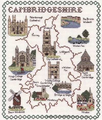 Cambridgeshire Map Cross Stitch Kit - Classic Embroidery