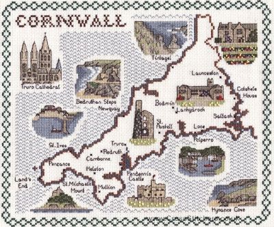 Cornwall Map Cross Stitch Kit - Classic Embroidery