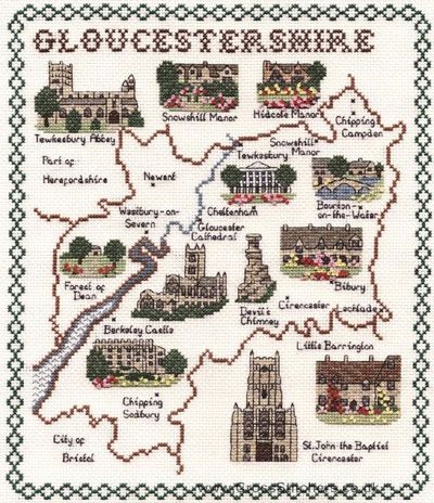 Gloucestershire Map Cross Stitch Kit - Classic Embroidery