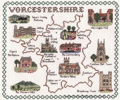 Worcestershire Map Cross Stitch Kit - Classic Embroidery
