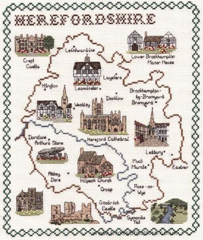 Herefordshire Map Cross Stitch Kit - Classic Embroidery
