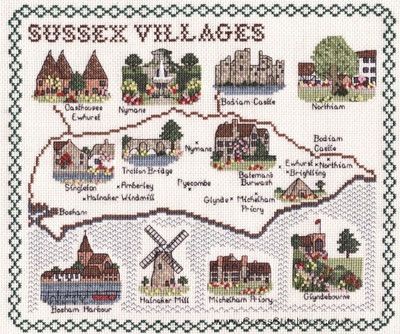 Sussex Villages Map Cross Stitch Kit - Classic Embroidery