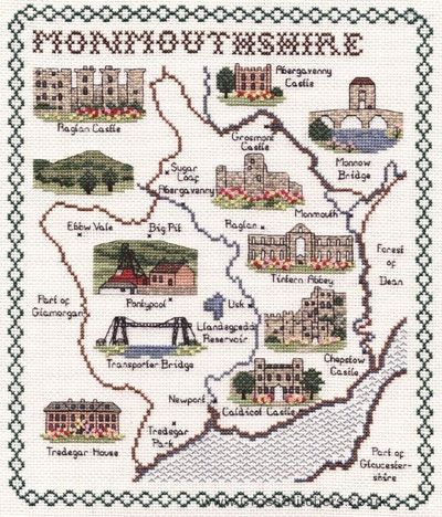Monmouthshire Map Cross Stitch Kit - Classic Embroidery
