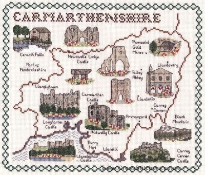 Carmarthenshire Map Cross Stitch Kit - Classic Embroidery