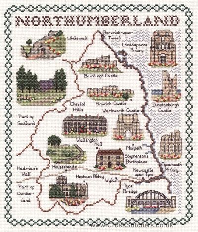 Northumberland Map Cross Stitch Kit - Classic Embroidery
