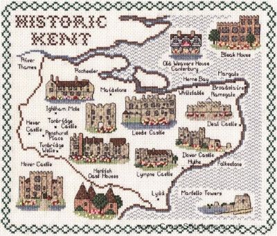 Historic Kent Map Cross Stitch Kit - Classic Embroidery