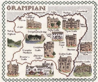 Grampian Map Cross Stitch Kit - Classic Embroidery