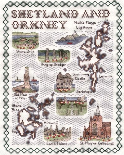 Shetland & Orkney Map Cross Stitch Kit - Classic Embroidery