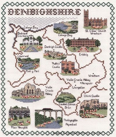 Denbighshire Map Cross Stitch Kit - Classic Embroidery