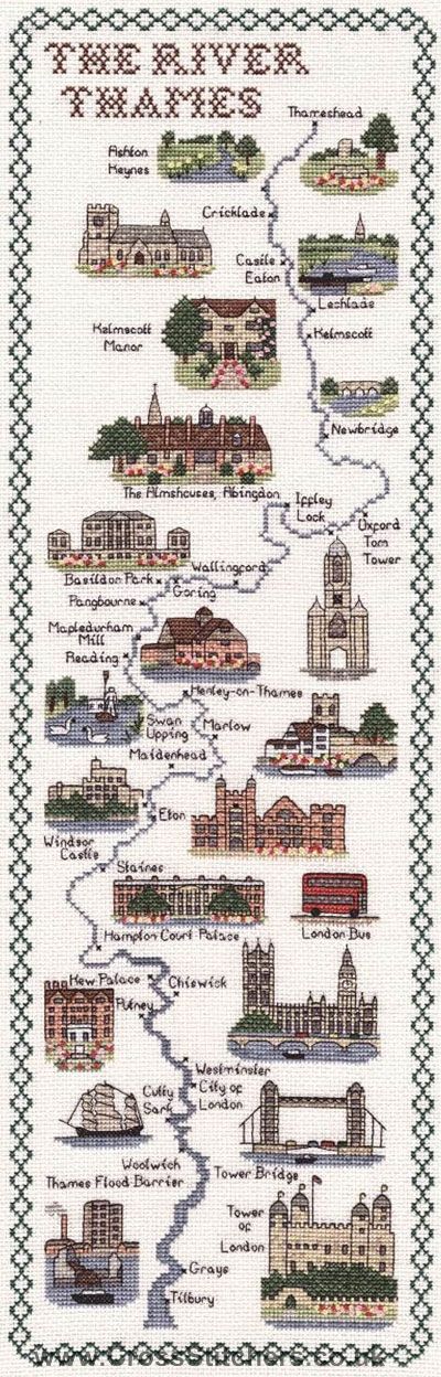 River Thames Map Cross Stitch Kit - Classic Embroidery