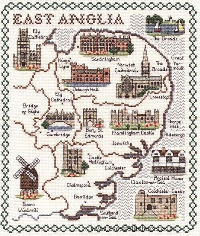 East Anglia Map Cross Stitch Kit - Classic Embroidery
