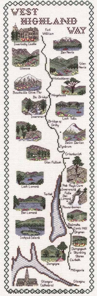 West Highland Way Map Cross Stitch Kit - Classic Embroidery