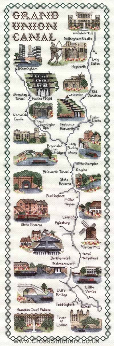 Grand Union Canal Map Cross Stitch Kit - Classic Embroidery