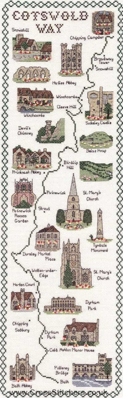 The Cotswold Way Map Cross Stitch Kit - Classic Embroidery