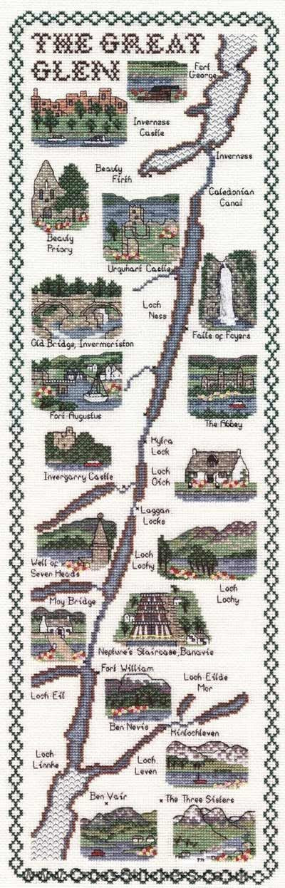 The Great Glen Map Cross Stitch Kit - Classic Embroidery