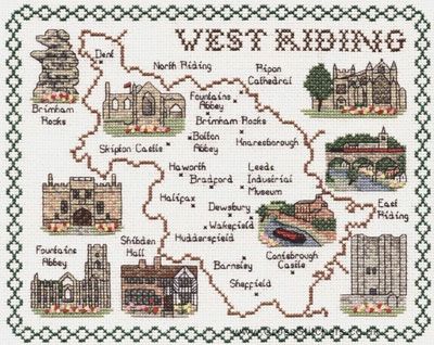 West Riding Map Cross Stitch Kit - Classic Embroidery