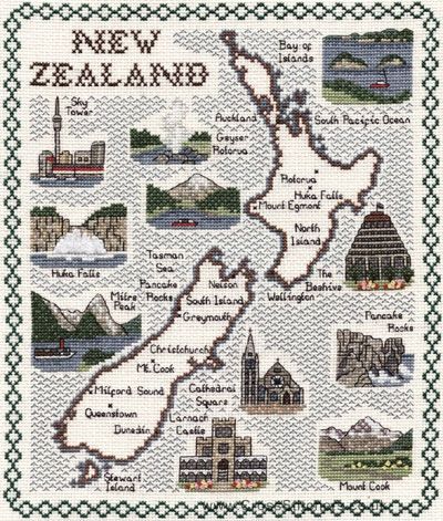 New Zealand Map Cross Stitch Kit - Classic Embroidery