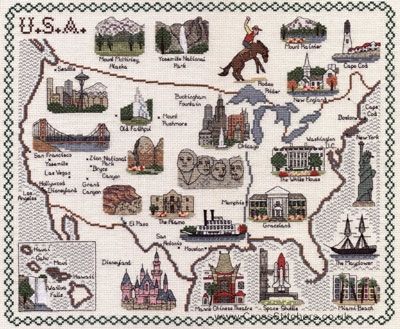 Map Of USA Cross Stitch Kit - Classic Embroidery