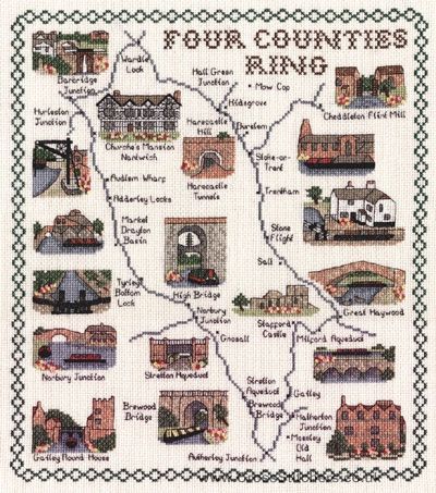 Four Counties Ring Map Cross Stitch Kit - Classic Embroidery