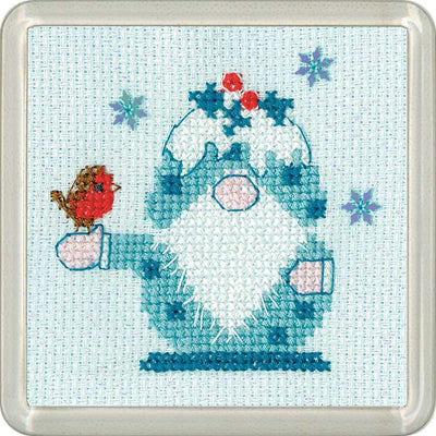 Frosted Gonk Christmas Pudding Cross Stitch Coaster Kit Heritage Crafts