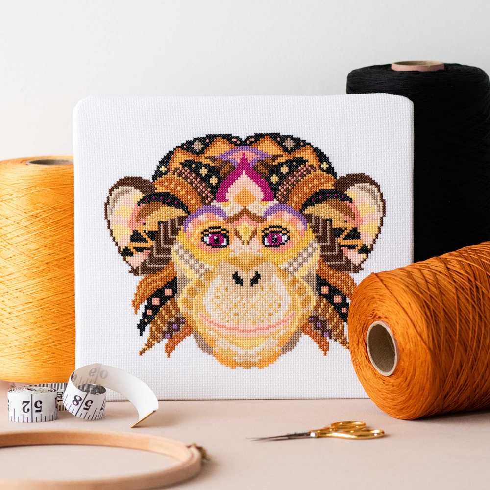 Mandala Monkey Cross Stitch Kit ~ Meloca Designs