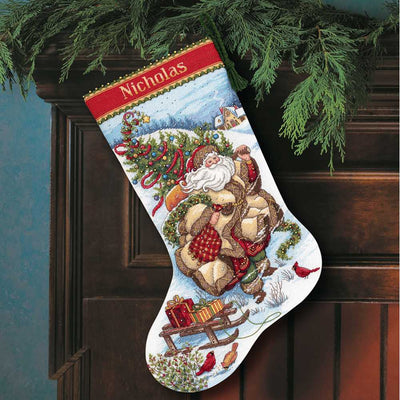 Santa's Journey Stocking Cross Stitch Kit - Dimensions Gold