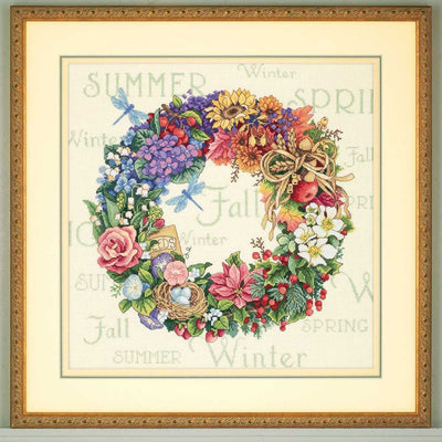 Wreath of all Seasons Cross Stitch Kit - Dimensions Gold