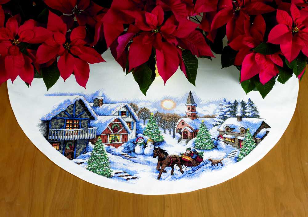 Sleigh Ride Tree Skirt Cross Stitch Kit - Dimensions