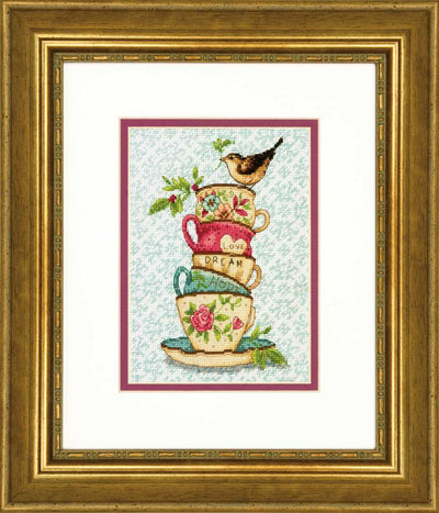 Stacked Tea Cups Cross Stitch Kit - Dimensions Gold