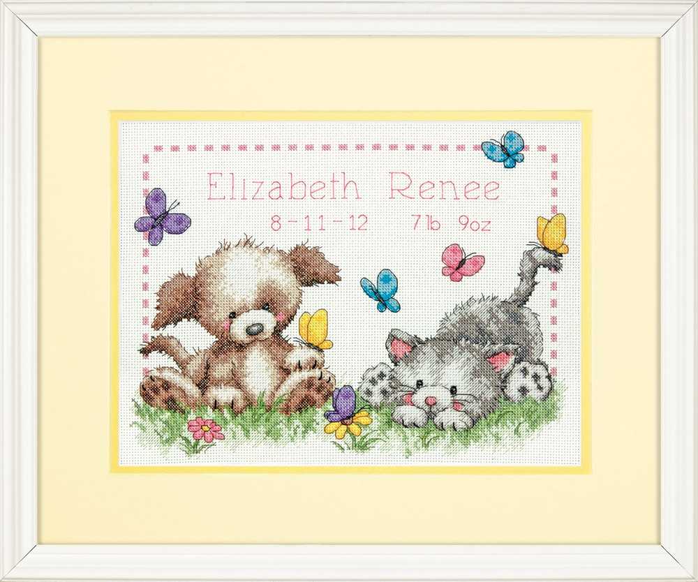 Pet Friends Birth Sampler Cross Stitch Kit - Dimensions