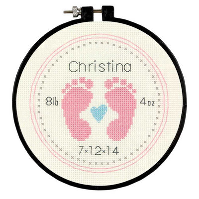Baby Footprints Cross Stitch Kit with Hoop - Dimensions