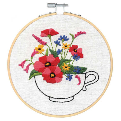 Cup of Flowers Embroidery Kit with Hoop - Dimensions