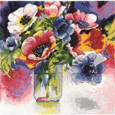 Watercolour Anemones Cross Stitch Kit - Design Works