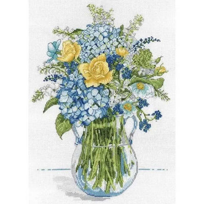 Blue & Yellow Floral Cross Stitch Kit - Design Works