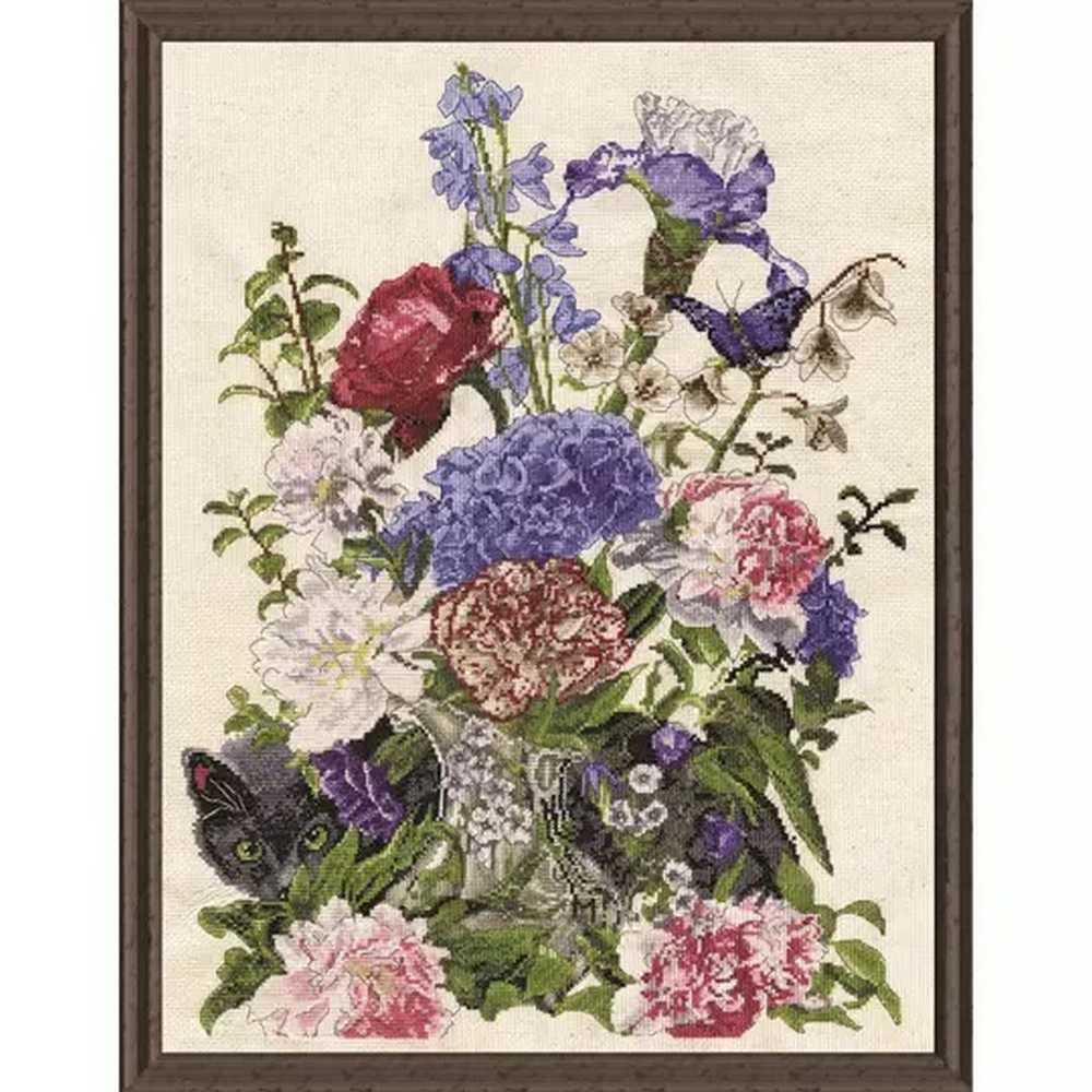 Bouquet with Cat Cross Stitch Kit - Design Works