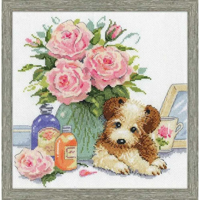 Puppy with Roses Cross Stitch Kit - Design Works