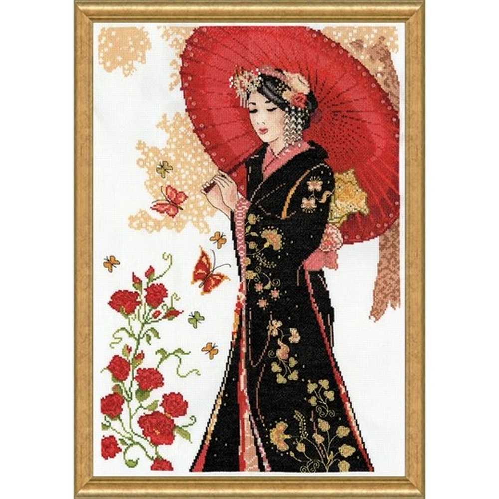 Red Parasol Geisha Cross Stitch Kit - Design Works SALE