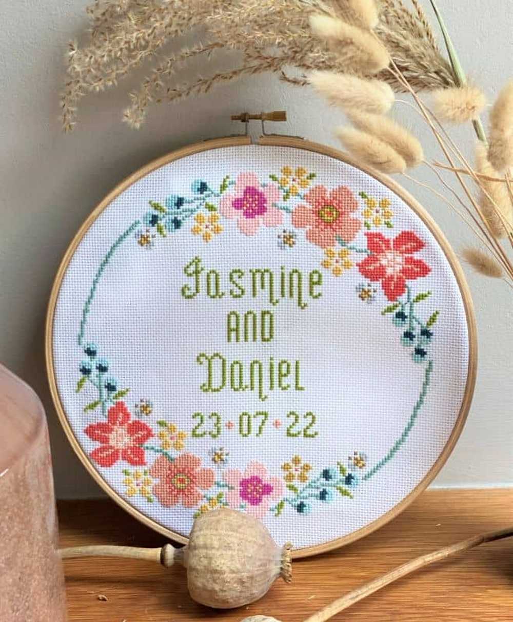 Floral Hoop Wedding Sampler Cross Stitch Kit Historical Sampler Co