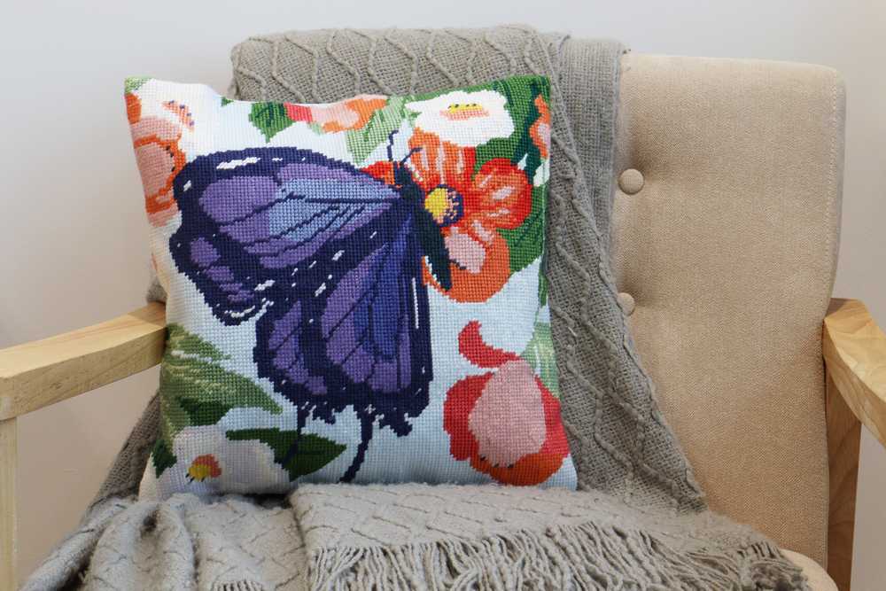 Butterfly Printed Cushion Tapestry/Half Cross Stitch Kit ~ Trimits