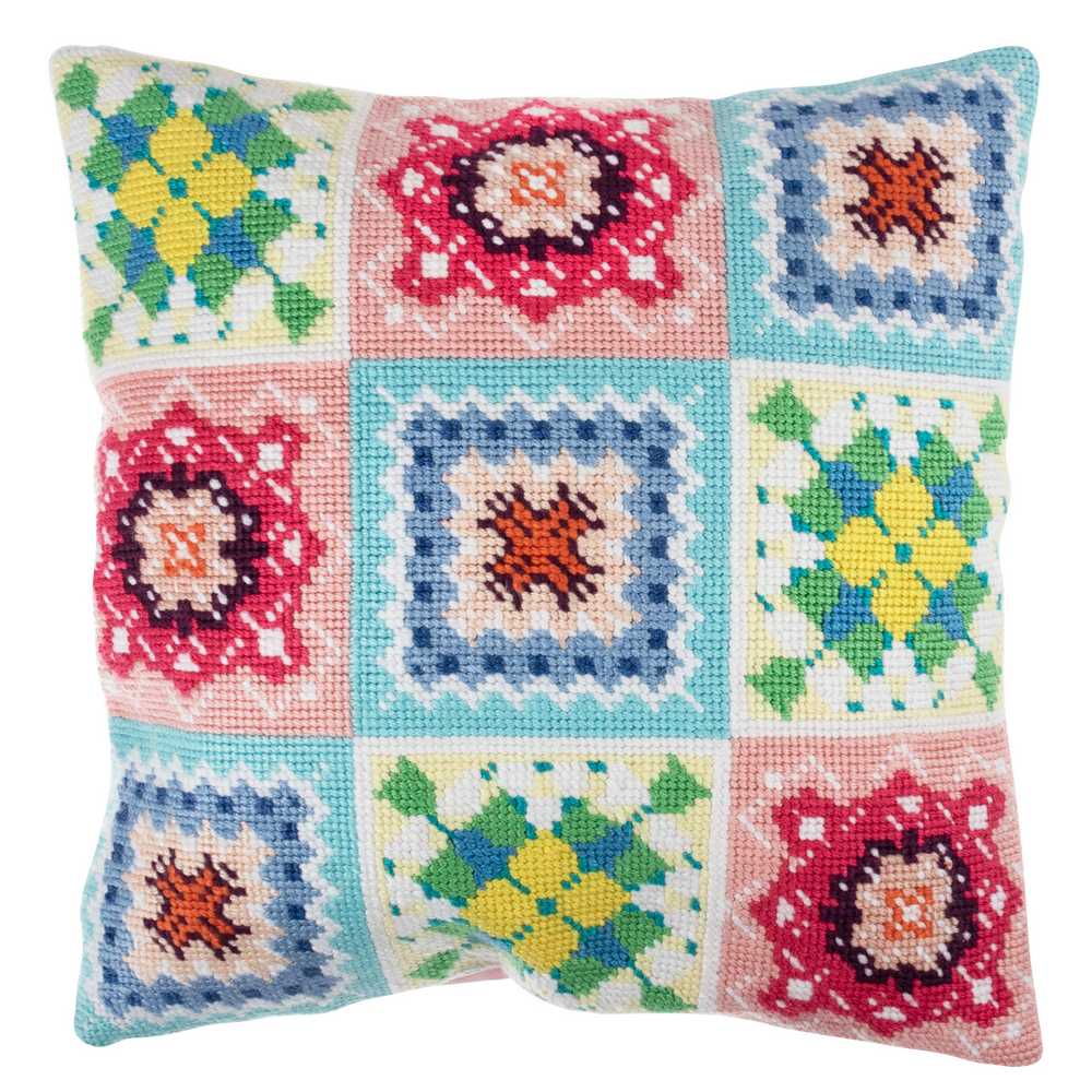 Crochet Granny Squares Printed Cushion Tapestry/Half Cross Stitch Kit ~ Trimits