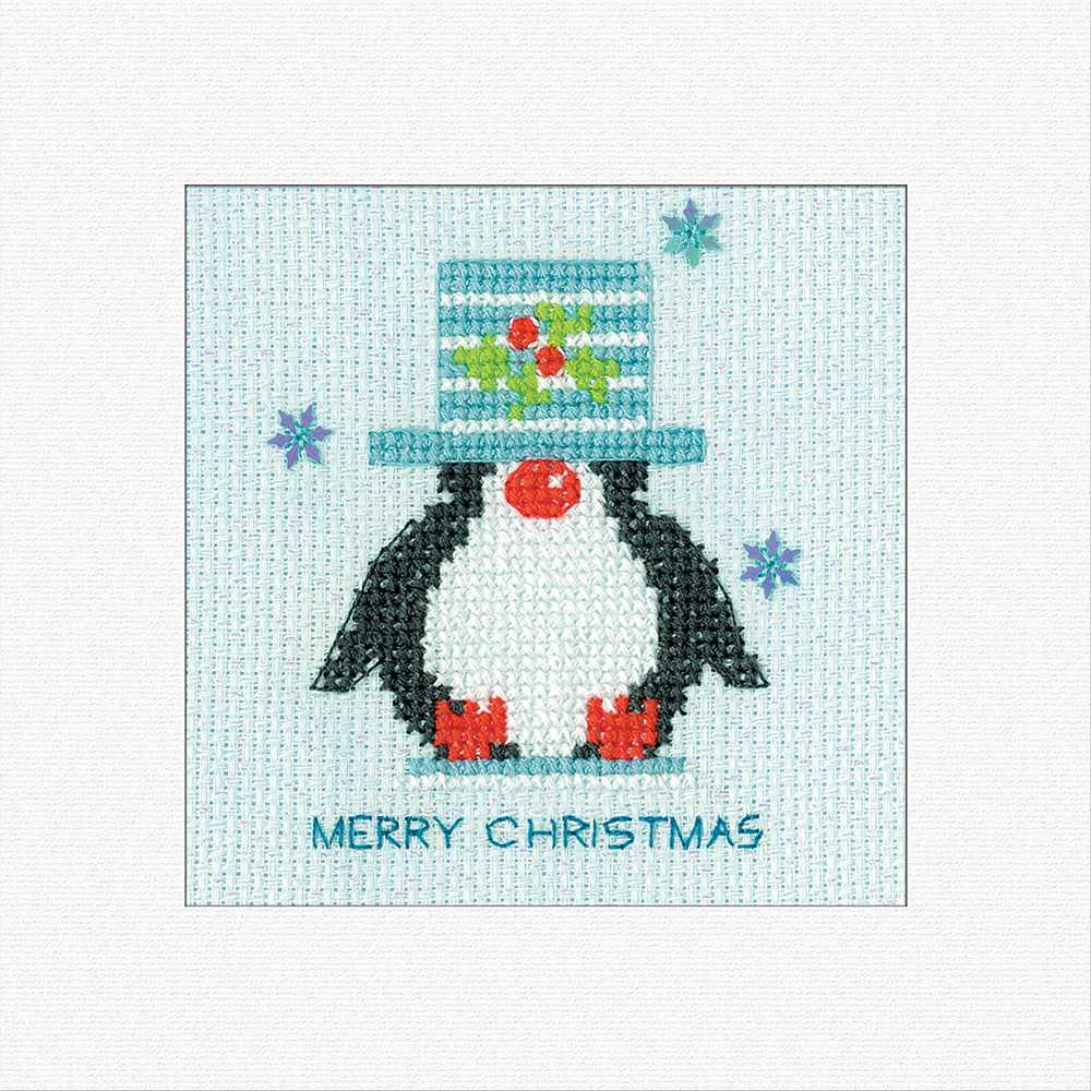 Frosted Penguin Top Hat Cross Stitch Card - Heritage Crafts