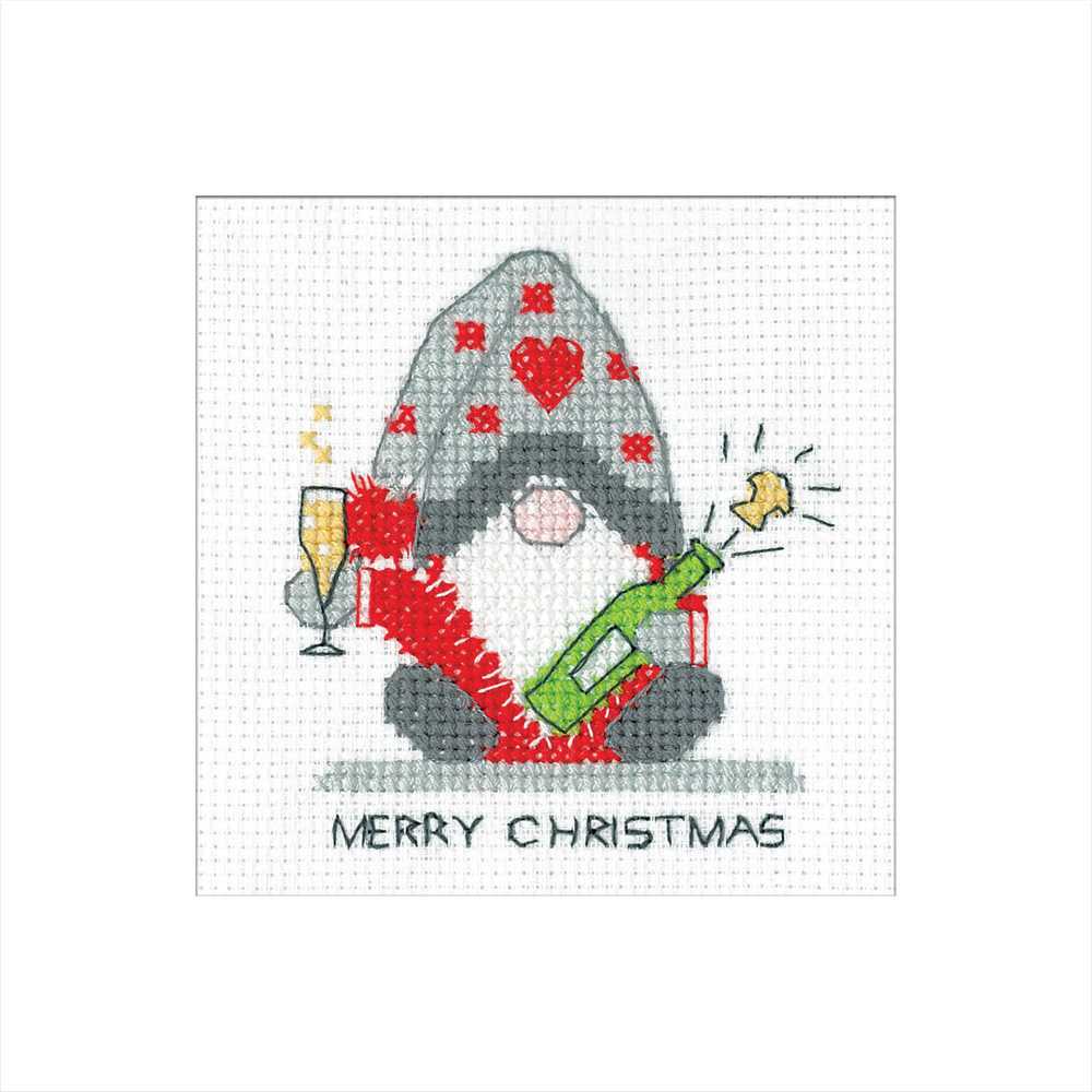 Gonk: Christmas Fizz Cross Stitch Card - Heritage Crafts