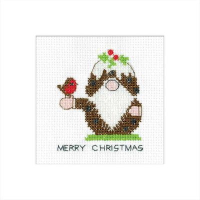 Gonk: Christmas Pudding & Robin Cross Stitch Card - Heritage Crafts
