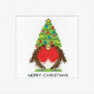 Robin Christmas Tree Cross Stitch Card - Gonk - Heritage Crafts