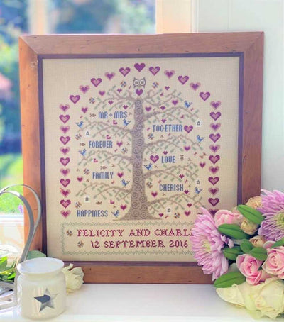 Heart and Tree Wedding Sampler Cross Stitch Kit Historical Sampler Co