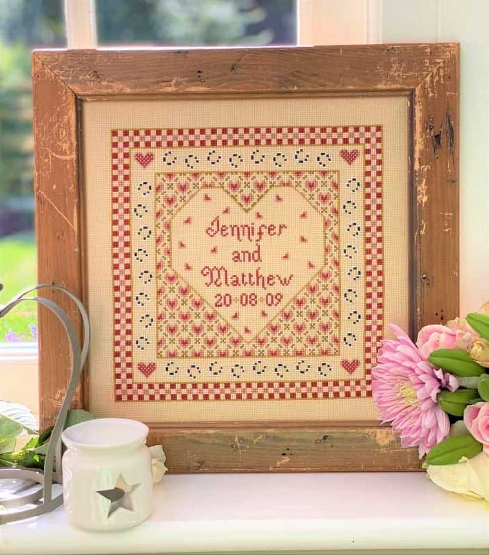 Heart Wedding Sampler Cross Stitch Kit Historical Sampler Co